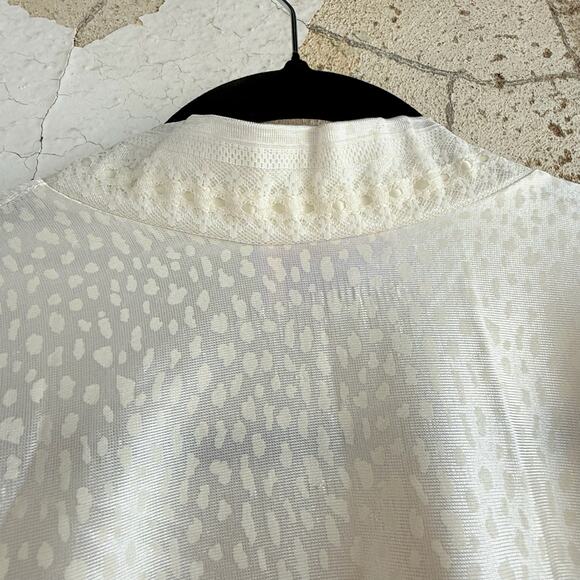 Ivory Jacquard Leopard Satin Duster Robe Lace Trim Long Kimono Style Vintage - Picture 8 of 8